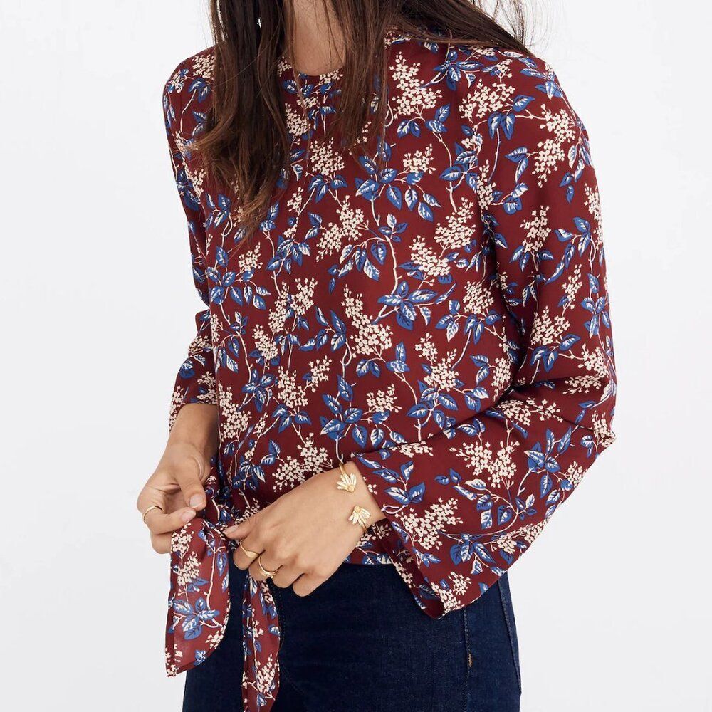 Madewell Bell-Sleeve Tie Top in Antique Flora size S